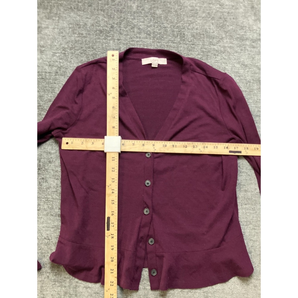 Loft Cardigan Sweater Womens Medium Burgundy V-Neck Long Sleeve Button Front - Picture 4 of 6